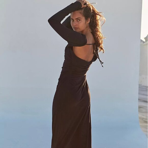 NWT Free People Beach Clara Midi Dress Black Open Back Sz XS - Picture 1 of 8